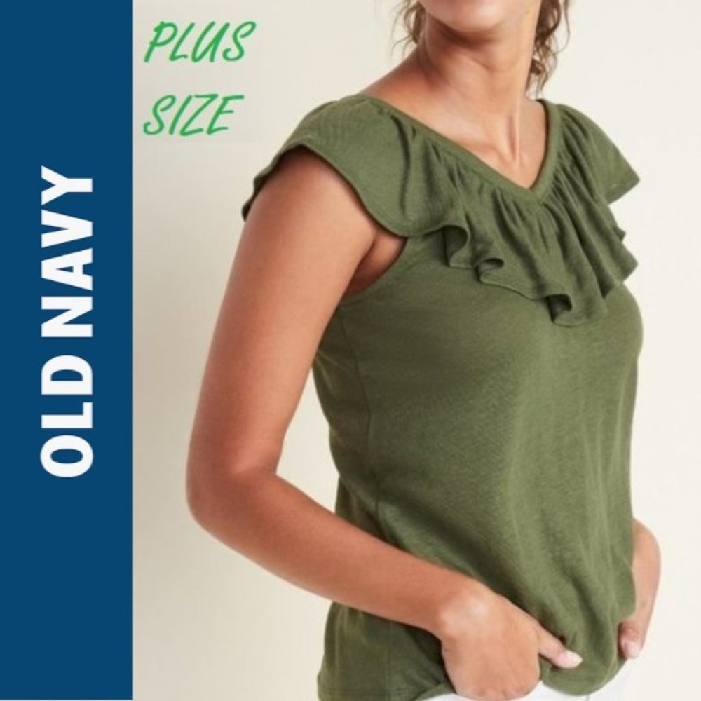 Old Navy Ruffle-Trim Linen-Blend Plus Size Top